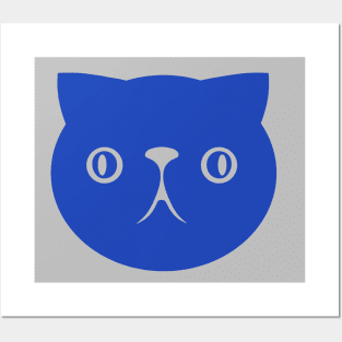 Persian cat's face. Derpy, cute chonk. Art in blue ink Posters and Art
